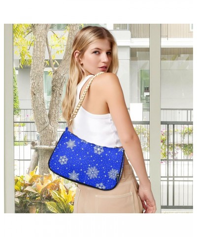 Christmas with Snowflakes Blue Shoulder Handbags for Women Travel Hobo Tote Handbag Women Gold Chain Shoulder Bags Purse with...