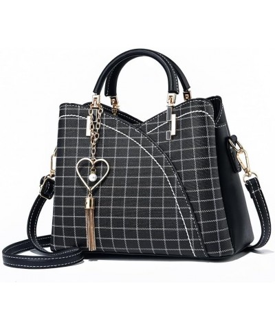 Women's Casual Splicing Handbag Leather Tote Shoulder Purses Plaid Satchels Pu Leather Tote Top Handle Bags Black $16.26 Totes