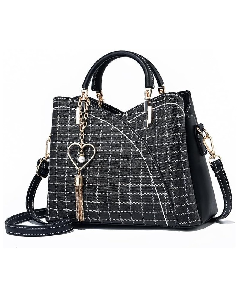 Women's Casual Splicing Handbag Leather Tote Shoulder Purses Plaid Satchels Pu Leather Tote Top Handle Bags Black $16.26 Totes