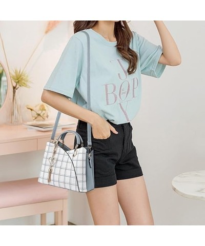 Women's Casual Splicing Handbag Leather Tote Shoulder Purses Plaid Satchels Pu Leather Tote Top Handle Bags Black $16.26 Totes