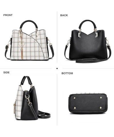 Women's Casual Splicing Handbag Leather Tote Shoulder Purses Plaid Satchels Pu Leather Tote Top Handle Bags Black $16.26 Totes