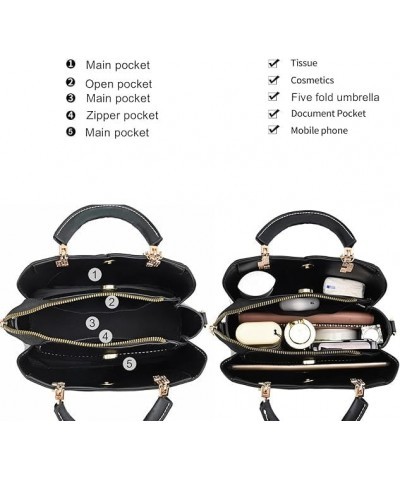 Women's Casual Splicing Handbag Leather Tote Shoulder Purses Plaid Satchels Pu Leather Tote Top Handle Bags Black $16.26 Totes