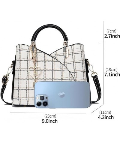 Women's Casual Splicing Handbag Leather Tote Shoulder Purses Plaid Satchels Pu Leather Tote Top Handle Bags Black $16.26 Totes