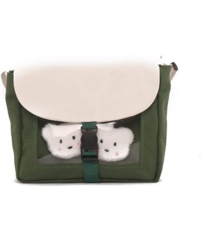 Creative Cute Doll Canvas Crossbody Bag Women'S Transparent Bear Shoulder Bag (Black(+doll)) Green(+doll) $8.25 Shoulder Bags