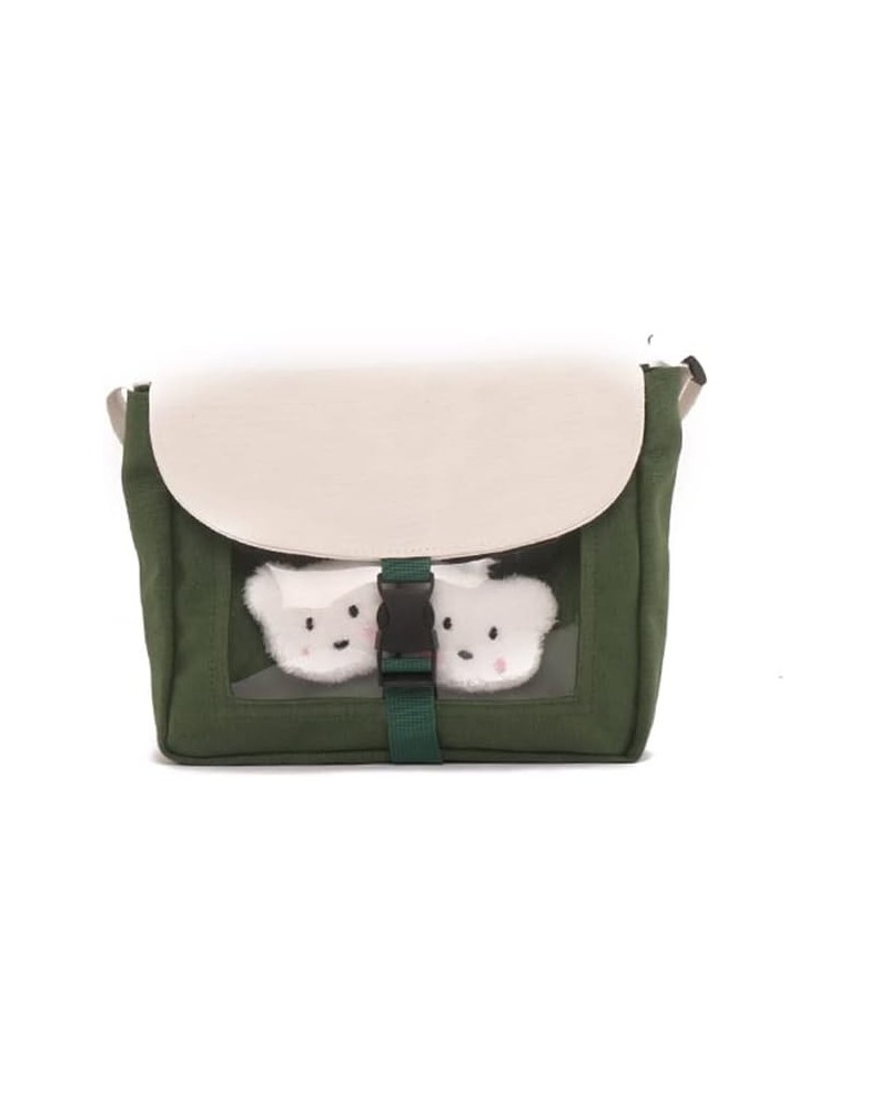 Creative Cute Doll Canvas Crossbody Bag Women'S Transparent Bear Shoulder Bag (Black(+doll)) Green(+doll) $8.25 Shoulder Bags