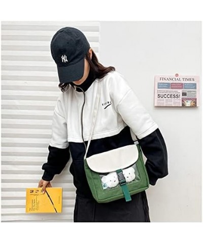 Creative Cute Doll Canvas Crossbody Bag Women'S Transparent Bear Shoulder Bag (Black(+doll)) Green(+doll) $8.25 Shoulder Bags