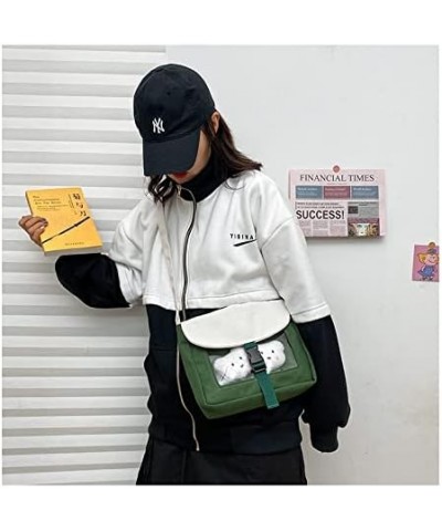 Creative Cute Doll Canvas Crossbody Bag Women'S Transparent Bear Shoulder Bag (Black(+doll)) Green(+doll) $8.25 Shoulder Bags