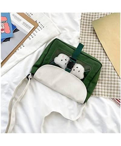 Creative Cute Doll Canvas Crossbody Bag Women'S Transparent Bear Shoulder Bag (Black(+doll)) Green(+doll) $8.25 Shoulder Bags