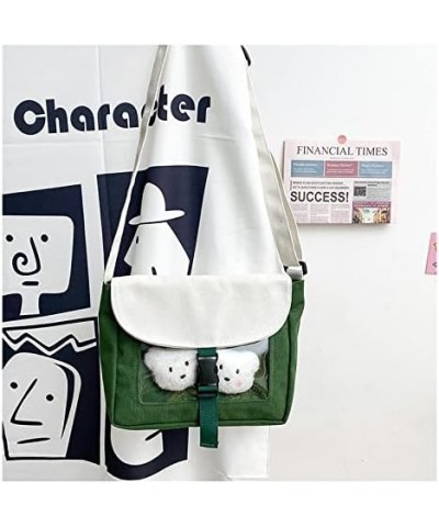 Creative Cute Doll Canvas Crossbody Bag Women'S Transparent Bear Shoulder Bag (Black(+doll)) Green(+doll) $8.25 Shoulder Bags