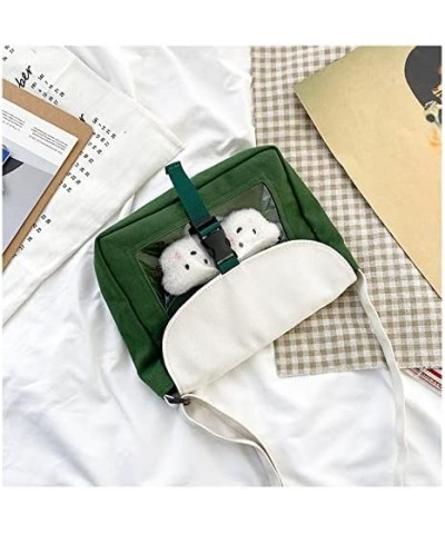 Creative Cute Doll Canvas Crossbody Bag Women'S Transparent Bear Shoulder Bag (Black(+doll)) Green(+doll) $8.25 Shoulder Bags