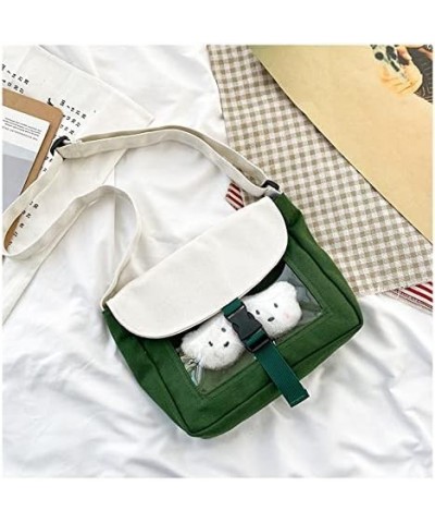 Creative Cute Doll Canvas Crossbody Bag Women'S Transparent Bear Shoulder Bag (Black(+doll)) Green(+doll) $8.25 Shoulder Bags