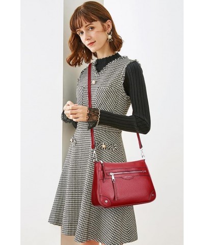 Leather Crossbody Bags for Women Small Hobo Purses Ladies Shoulder Bag Wine Red $31.89 Crossbody Bags