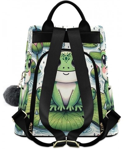 Cute Cartoon Birds Women's Backpack Purse Anti Theft Casual Fashion Bag with Pompom Rainy Day Frog $26.99 Backpacks