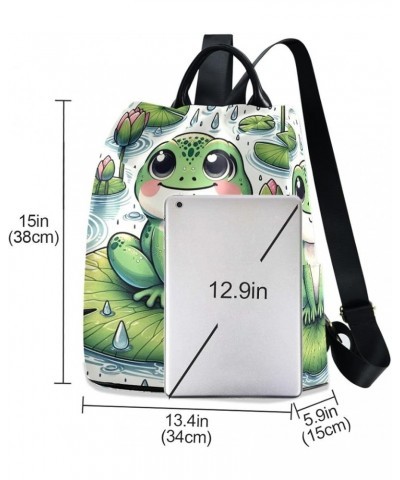 Cute Cartoon Birds Women's Backpack Purse Anti Theft Casual Fashion Bag with Pompom Rainy Day Frog $26.99 Backpacks