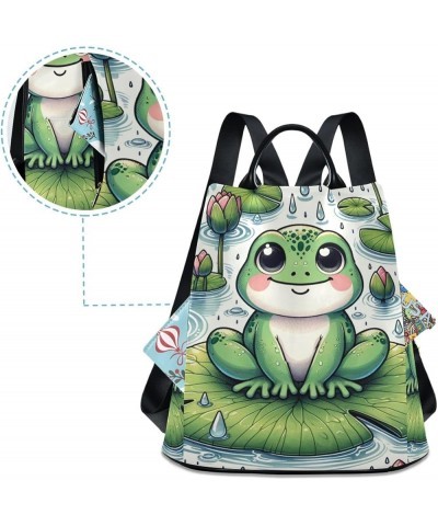 Cute Cartoon Birds Women's Backpack Purse Anti Theft Casual Fashion Bag with Pompom Rainy Day Frog $26.99 Backpacks