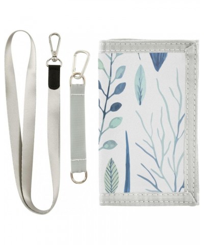 Blue Leaves Trifold Wallet Fabric Wallet Small Nylon Wallet Card Wallet with Lanyard $9.68 Wallets