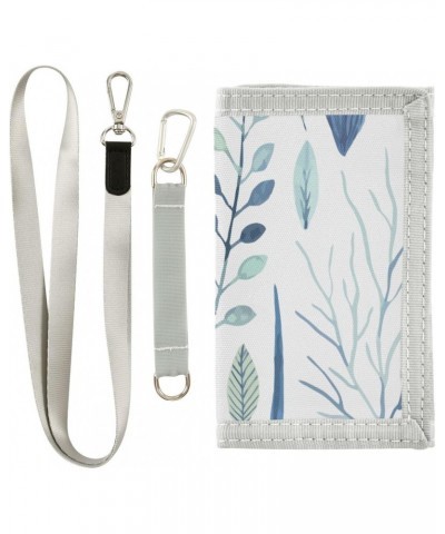 Blue Leaves Trifold Wallet Fabric Wallet Small Nylon Wallet Card Wallet with Lanyard $9.68 Wallets