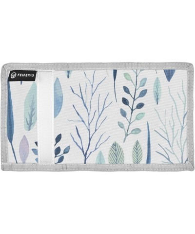 Blue Leaves Trifold Wallet Fabric Wallet Small Nylon Wallet Card Wallet with Lanyard $9.68 Wallets