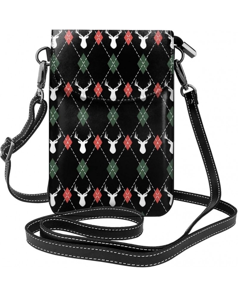 Crossbody Phone Bags for Women Leather Cell Phone Purse Lightweight Cell Phone Wallet Christmas Plaid Deer $18.28 Shoulder Bags