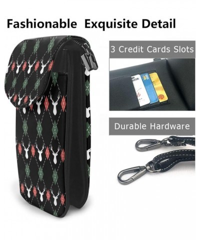 Crossbody Phone Bags for Women Leather Cell Phone Purse Lightweight Cell Phone Wallet Christmas Plaid Deer $18.28 Shoulder Bags