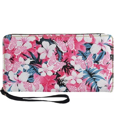 Leather Wristlet Purse Womens Wallet Durable Zip Card Holder Handbag Slim Phone Bag Pink Hibiscus Flower Butterfly $11.04 Wri...