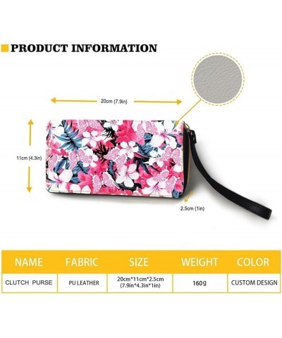 Leather Wristlet Purse Womens Wallet Durable Zip Card Holder Handbag Slim Phone Bag Pink Hibiscus Flower Butterfly $11.04 Wri...