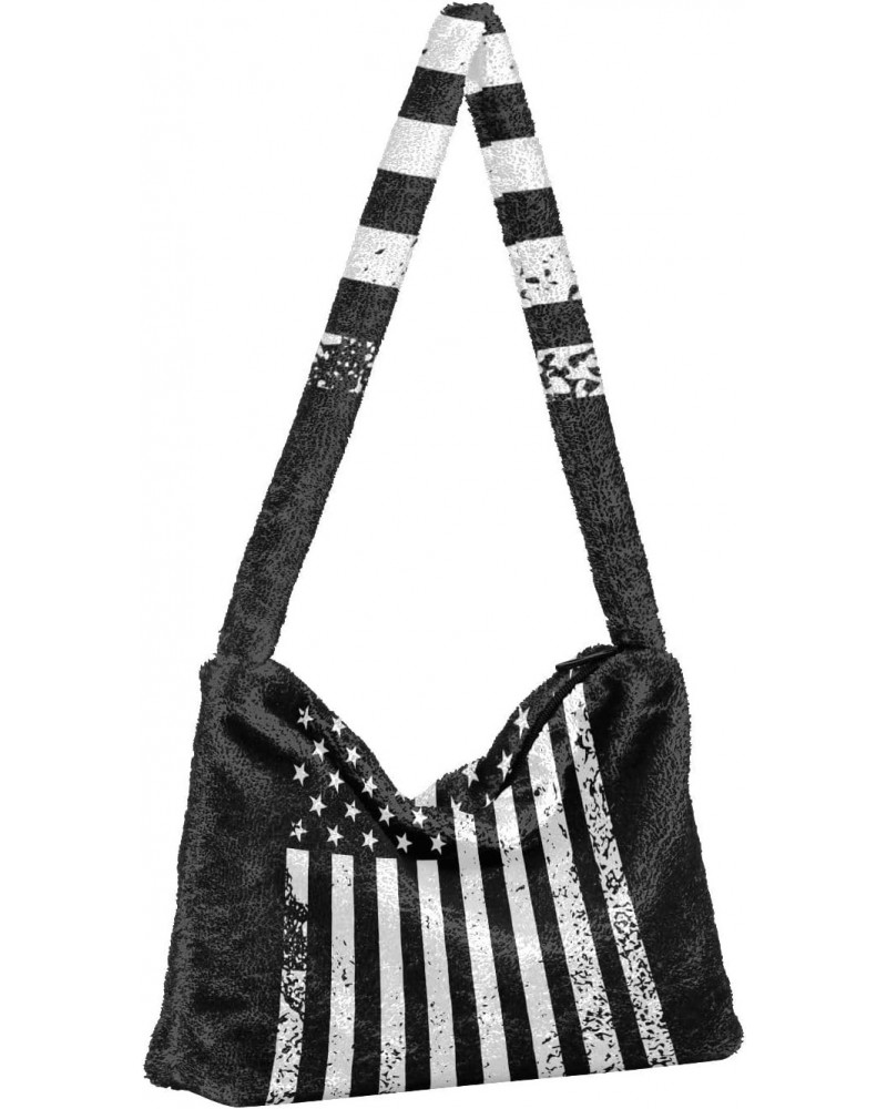 4th of July Women Boho Handbag Stars Stripes Hockey Stick Underarm Bag Tote Bag Shoulder Bag Crossbody Bag Fluffy Cell Phone ...