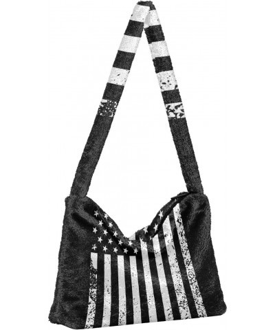 4th of July Women Boho Handbag Stars Stripes Hockey Stick Underarm Bag Tote Bag Shoulder Bag Crossbody Bag Fluffy Cell Phone ...