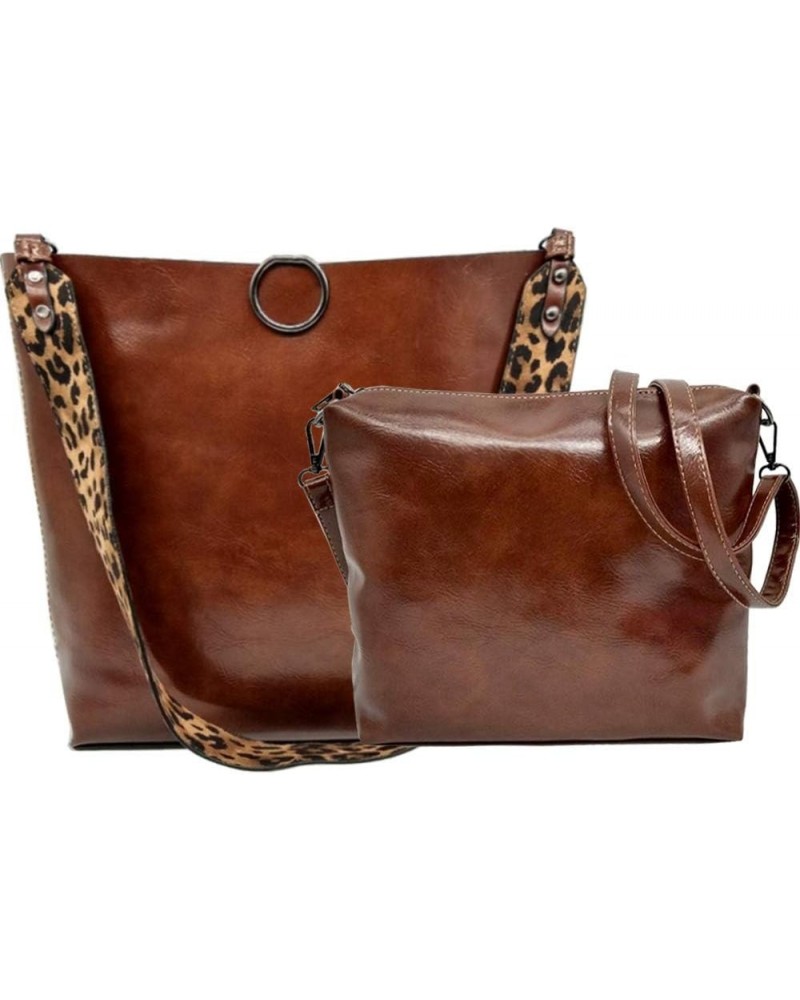 Women 2Pcs Leopard Print Shoulder Bag Set PU Leather Satchel Totes Handbag Purse Coffee Brown $25.31 Totes