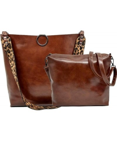 Women 2Pcs Leopard Print Shoulder Bag Set PU Leather Satchel Totes Handbag Purse Coffee Brown $25.31 Totes