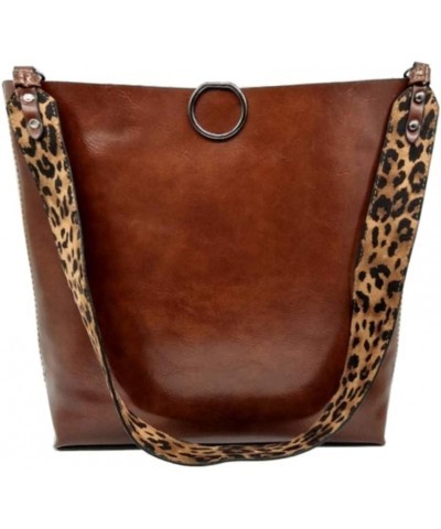 Women 2Pcs Leopard Print Shoulder Bag Set PU Leather Satchel Totes Handbag Purse Coffee Brown $25.31 Totes