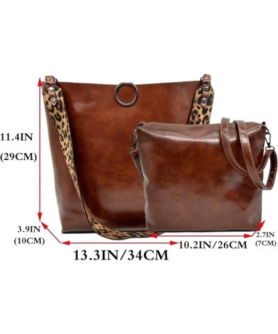 Women 2Pcs Leopard Print Shoulder Bag Set PU Leather Satchel Totes Handbag Purse Coffee Brown $25.31 Totes