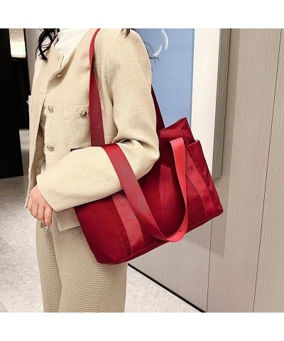 Multi Pockets Canvas Tote Bag for Women Carry Everything Tote Bag with Compartments Tote Handbag Mommy Bag (Khaki) Red $13.65...