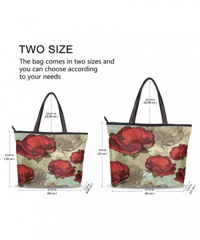 Womens Tote Bag, Abstract Red Flowers Butterfly Ladies Zip Shoulder Handbags $13.43 Shoulder Bags