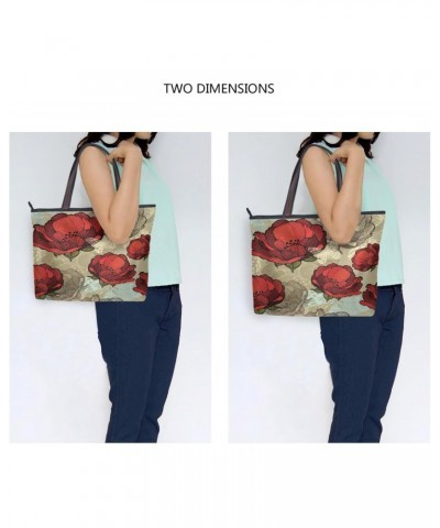 Womens Tote Bag, Abstract Red Flowers Butterfly Ladies Zip Shoulder Handbags $13.43 Shoulder Bags