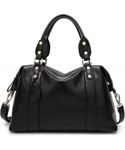 Women Fashion Handbag Leather Purse Large Shoulder Bag Zipper Tote Bag Fashion Top Handle Satchel Bag Blue Black $34.62 Totes