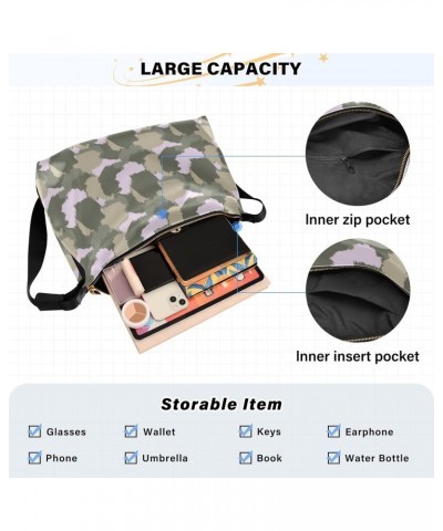 Leather Crossbody Bag for Man and Women Green Camouflage PU Leather Satchel Adjustable Shoulder Strap Waterproof and Durable ...