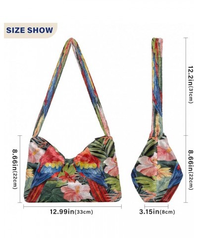 Watercolor Watermelon Plush Underarm Bag, Tote Bag with Zipper Closure, Womens Outdoor Bag Parrots and Tropical Flowers-6 $12...