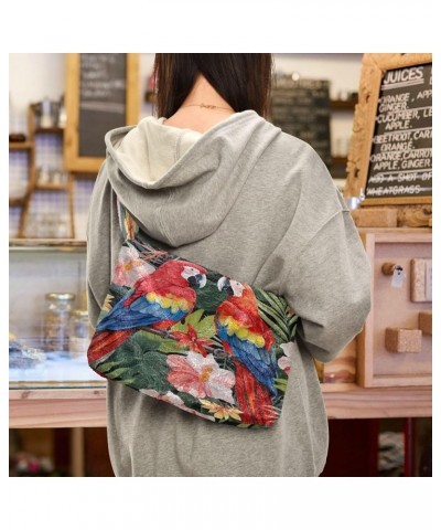 Watercolor Watermelon Plush Underarm Bag, Tote Bag with Zipper Closure, Womens Outdoor Bag Parrots and Tropical Flowers-6 $12...