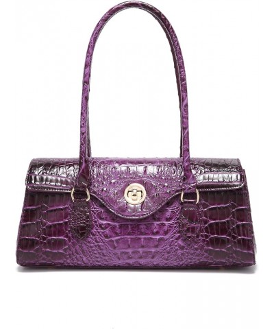 Leather Crocodile Pattern Crossbody for Women High-value Bucket Bag Coin Shoulder Purse Dark Purple $39.99 Totes