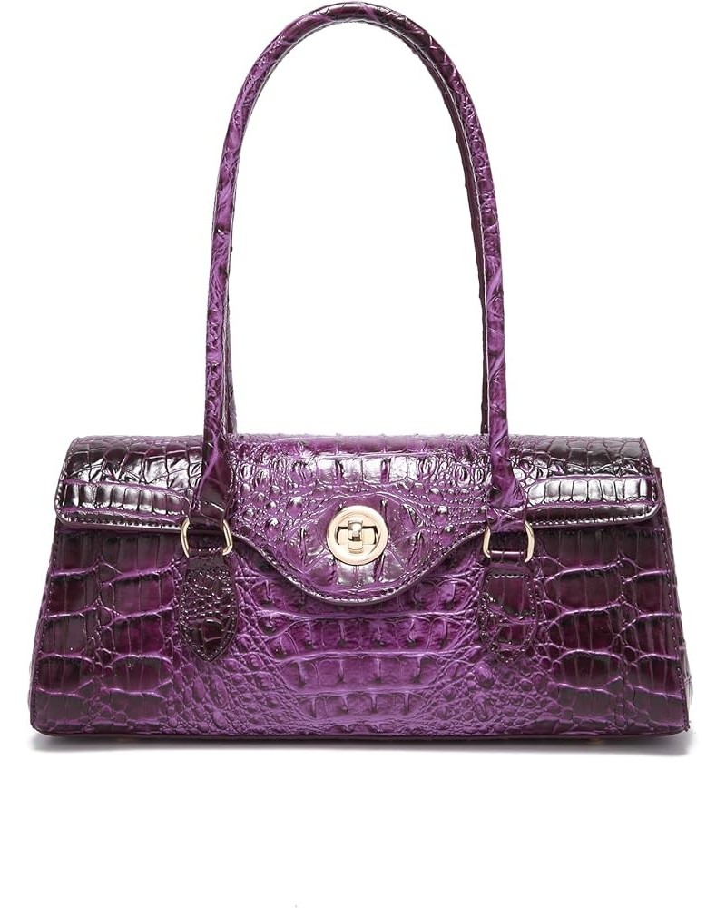 Leather Crocodile Pattern Crossbody for Women High-value Bucket Bag Coin Shoulder Purse Dark Purple $39.99 Totes