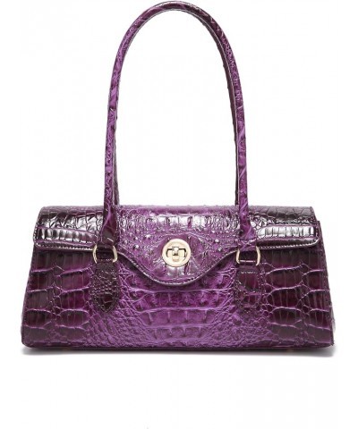 Leather Crocodile Pattern Crossbody for Women High-value Bucket Bag Coin Shoulder Purse Dark Purple $39.99 Totes