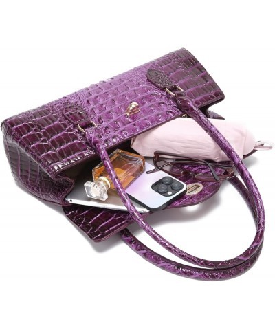 Leather Crocodile Pattern Crossbody for Women High-value Bucket Bag Coin Shoulder Purse Dark Purple $39.99 Totes