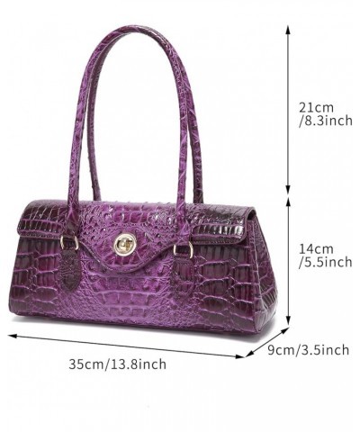 Leather Crocodile Pattern Crossbody for Women High-value Bucket Bag Coin Shoulder Purse Dark Purple $39.99 Totes