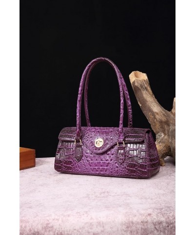 Leather Crocodile Pattern Crossbody for Women High-value Bucket Bag Coin Shoulder Purse Dark Purple $39.99 Totes