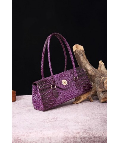 Leather Crocodile Pattern Crossbody for Women High-value Bucket Bag Coin Shoulder Purse Dark Purple $39.99 Totes