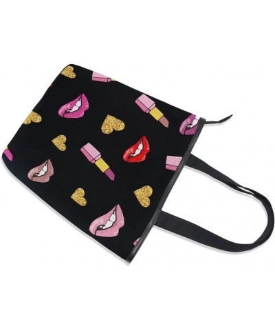 Tote Canvas Shoulder Bag Lip And Lipstick Retro Style Womens Handbag $12.95 Shoulder Bags