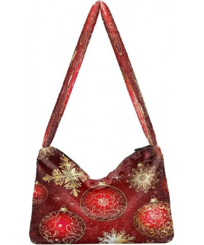 Christmas Baubles and Snowflakes Ornaments Ladies Shoulder Bags, Shoulder Purse with Zipper, Autumn Handbags Christmas Bauble...