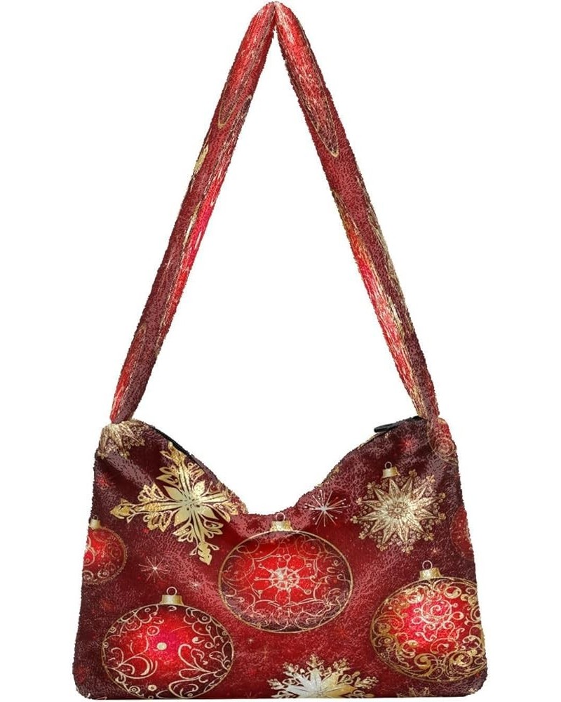 Christmas Baubles and Snowflakes Ornaments Ladies Shoulder Bags, Shoulder Purse with Zipper, Autumn Handbags Christmas Bauble...