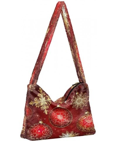 Christmas Baubles and Snowflakes Ornaments Ladies Shoulder Bags, Shoulder Purse with Zipper, Autumn Handbags Christmas Bauble...